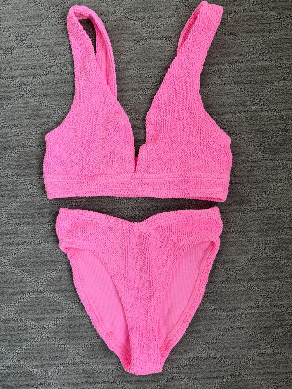 Hunza G Hot Pink Textured V-Plunge Bikini Set
